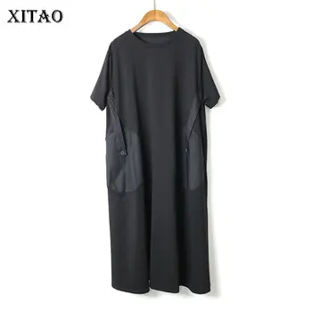 

XITAO Fashion Personality Dress Women Loose Plus Size Patchwork Short Sleeve Design 2020 Europe Summer Fashion Dress DMY4773
