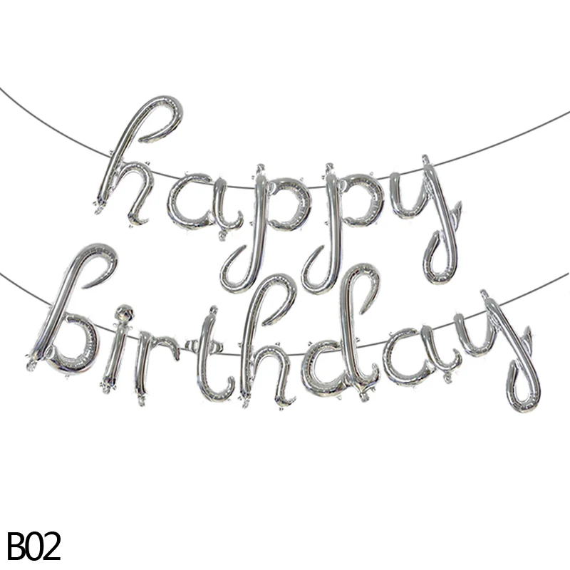 1 Набор 18 дюймов С Днем Рождения Фольга Воздушный шар баннеры Золотой Серебристый воздушный шар с веревкой воздушные шары висячие гирлянды День рождения украшения - Цвет: B02