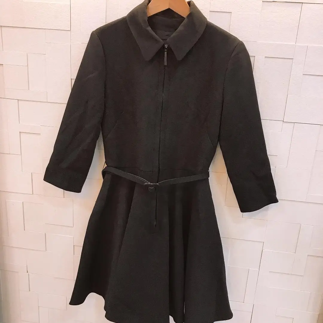 

2019 new ladies fashion long-sleeved lapel tie with solid color dress 0904