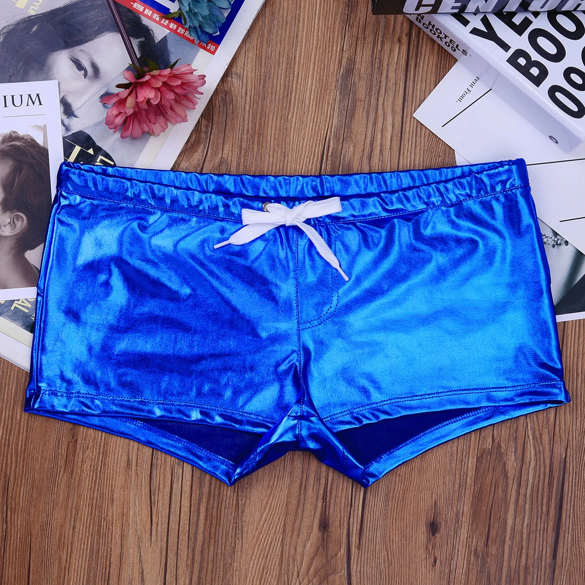 iEFiEL Hot Mens Male Shiny Metallic Casual Fashion Rave Party Holographic Shorts Boxer Shorts Clubwear Costumes Men Knickers 5