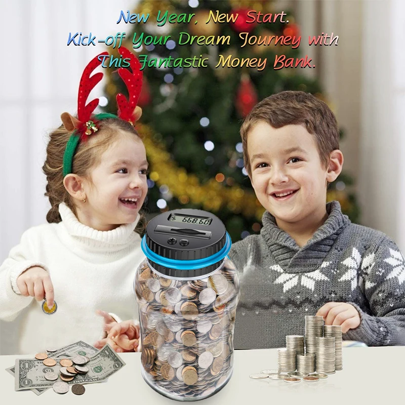 Digital Piggy Bank Electronic Piggy Bank Piggy Bank Coin Bank Large Capacity Electronic Piggy Bank Digital LCD Counting Coin Counter For USD EURO Kids Adults