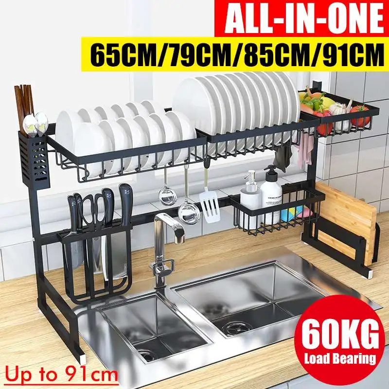 Stainless Steel Kitchen Shelf Organizer Dishes Drying Rack Over Sink Drain Rack Kitchen Storage Countertop Utensils Holder