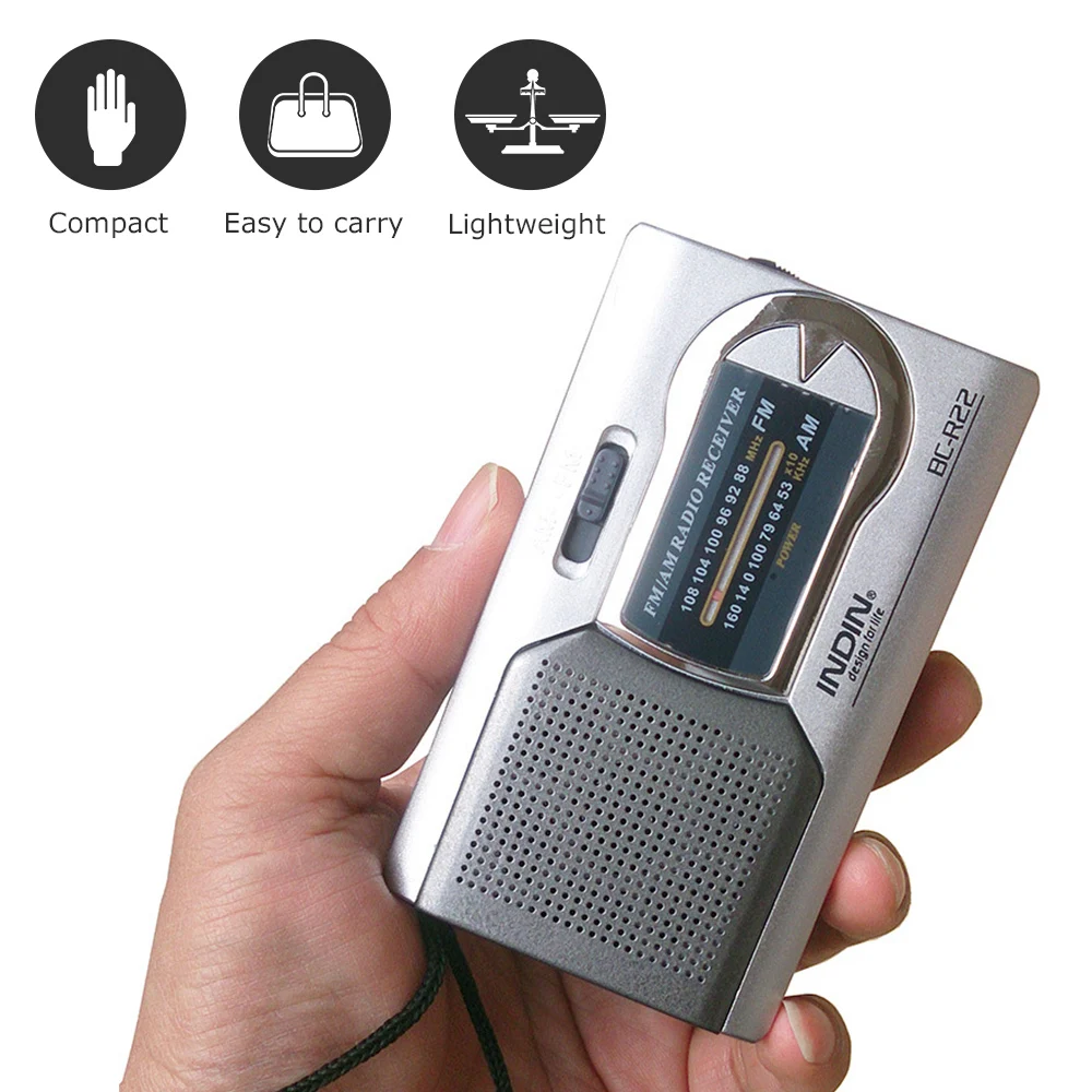 

2019 New INDIN BC-R22 AM/FM Dual Band Mini Radio Receiver Portable Player Built-in Speaker with a Standard 3.5MM Headphones Jack
