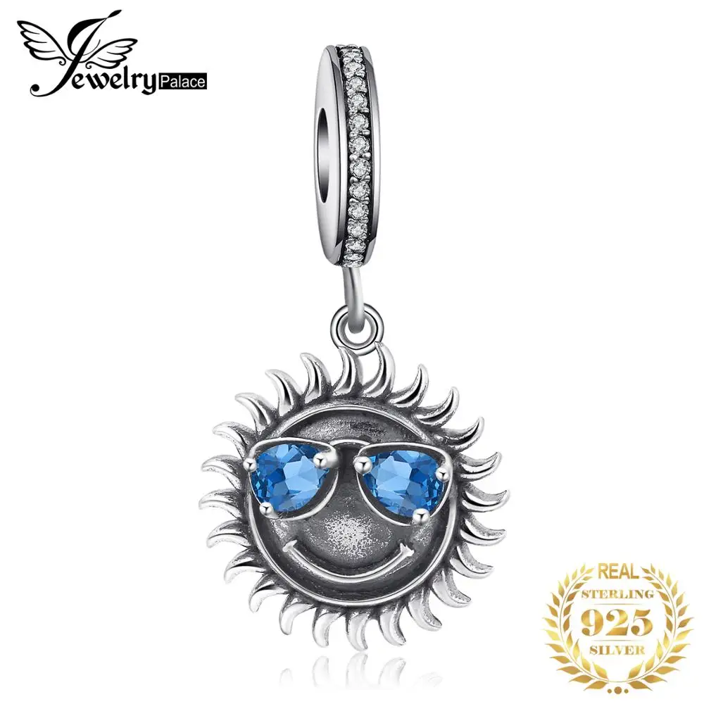 JewelryPalace счастливая улыбка лета синие солнцезащитные очки очарование бисера Браслет fit 925 стерлингового