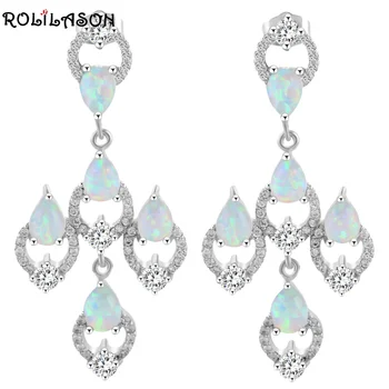 

ROLILASON New DIY Design Trendy White Fire Opal Silver Drop Earrings Fashion Opal Jewelry OES641 for Women Party