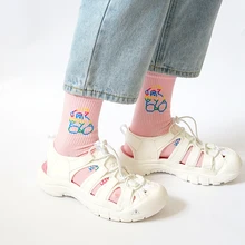 Женские хлопковые носки в японском стиле с рисунком медвежонка, школьные однотонные лаконичные женские короткие носки, оригинальные Дышащие носки