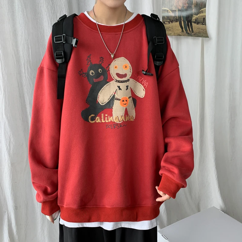 

Gingerbread Man Print Sweatshirt for Christmas Winter Plus Size Anime Crewneck Pullovers Mens Fashion Drop Shoulder Streetwear