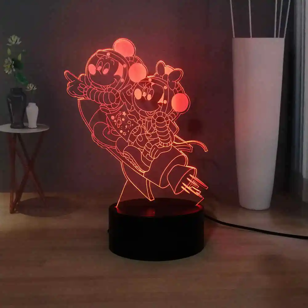 Sweet Date With Mickey Minnie 3D Cartoon Desk Lamp Cute Lover's Gift RGB Multicolored USB Touch LED Night Light Kids Toy | Лампы и