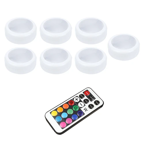 7 pcs Lamp 1Remote Светодиодный светильник шайба под шкаф светильник ing RGB с регулируемой яркостью сенсорный 12 цветов беспроводной на батарейках шкаф ночной Светильник - Испускаемый цвет: 7 pcs Lamp 1Remote