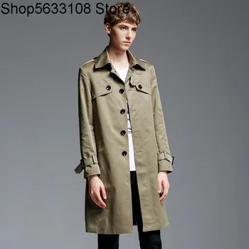

Single Row Buckle Long Money Windbreaker Male Autumn Loose Coat 11071