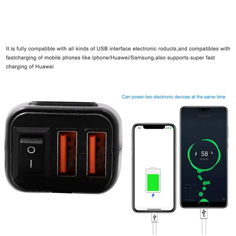 12V SAE к usb-адаптеру с переключатель вольтметра мотоцикл Водонепроницаемый двойной QC3.0 USB Зарядное устройство для смартфона, планшета
