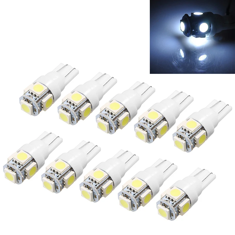 For Car Lighting 10pcs 24V 5SMD LED Backup Bulb T10 5050 194 147 W5W Width Reading License Plate Signal Light Super White Mayitr