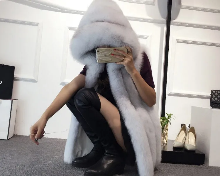 Размера плюс 6XL меховой капюшон жилет женский из искусственного лисьего меха жилет в полоску Длинный Меховой жилет для девушек без рукавов кроличий мех пальто зимняя куртка