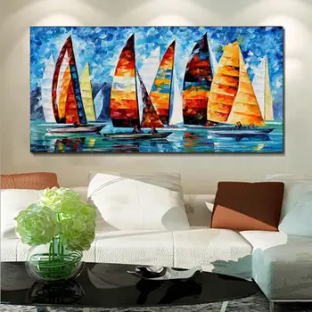 

Hand Painted Abstract Oil Painting Corloful Port Vessel Texture Oil Painting Mural Kits Coloring Wall Art Picture Gift frameless