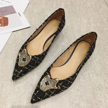 

High Heels Women Autumn and Winter New Wild Low-heeled Elegant Pointed Kitten with 3cm Stiletto Lady Cute Bling Bling Shoes 3CM