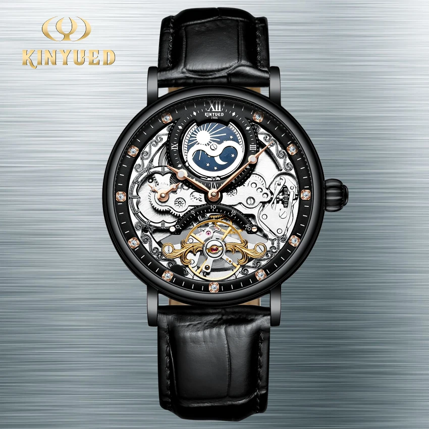 

Kinyued Top Luxury Brand Automatic Mechanical Watch Tourbillon Hollow-out Design High-End Simple Designer Watch Reloj Hombre