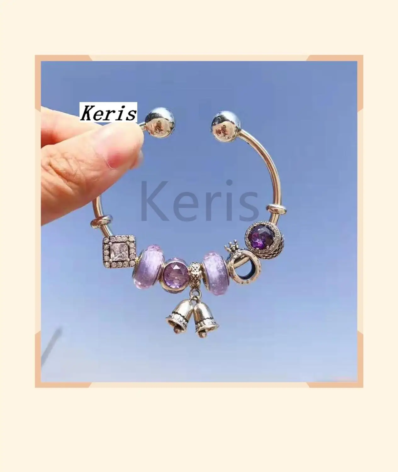 

High Quality Replica 1:1 100%925 Pure Silver Silver 2019 New Bell Glass String Decorative Opening Bracelet Free Delivery