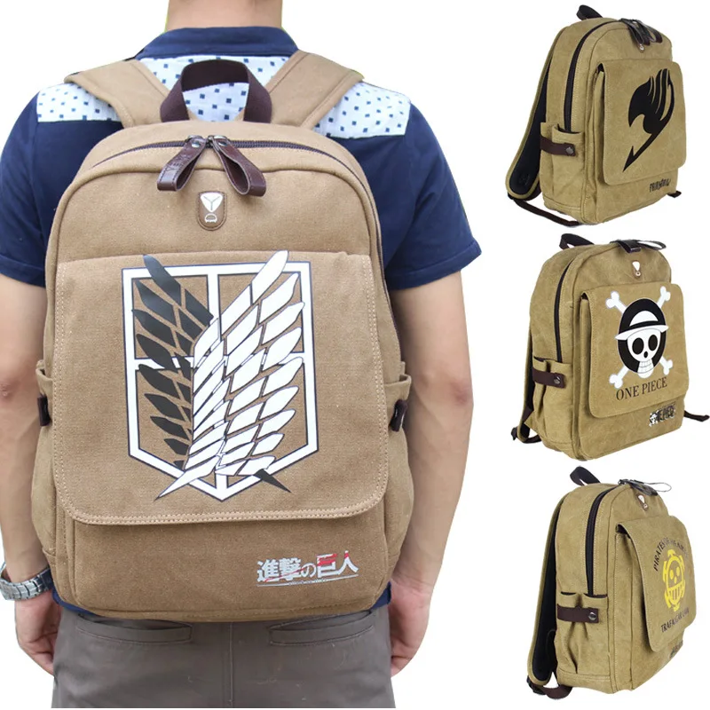 

Attack on Titan Anime Backpacks Cosplay Props Canvas School Bag Trafalgar Law Unisex Laptop Back Pack ONE PIECE Bags