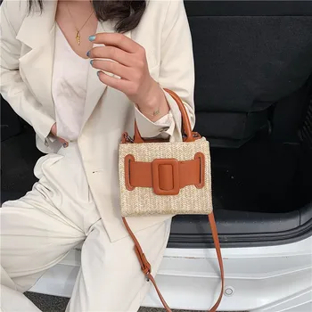 

2020 Rattan Shoulder Bag Small Handmade Straw+pu Bag Woven Beach Bag Women Crossbody Handbag Woven Bohemia Shopping Bags