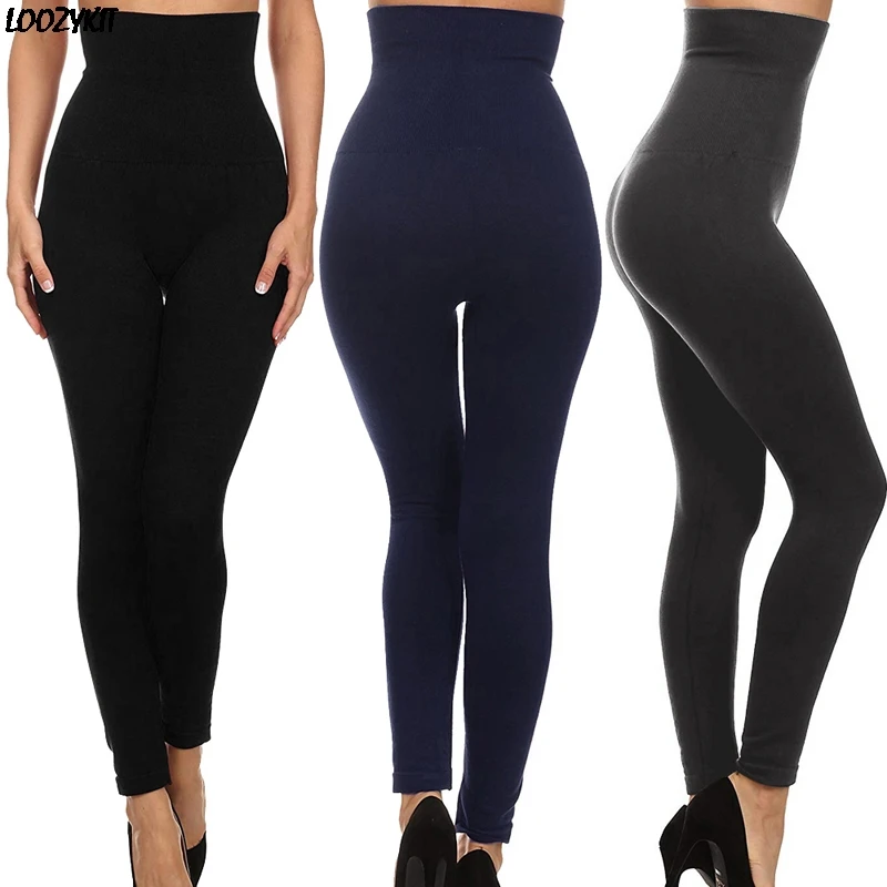 

Women's Empire Waist Tummy Compression Control Top Leggings Plus Velvet High Waist Slimming Leggings Workout Yoga Pants 3XL