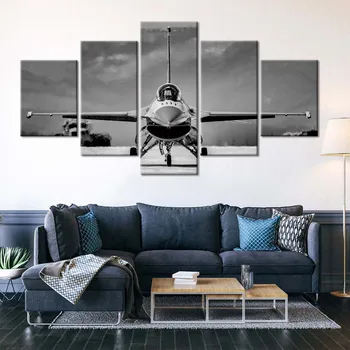 

Canvas Painting Home Decor Aircraft Picture Modern Printed Black and White Modular 5 Panel Poster For Living Room Wall Art Frame