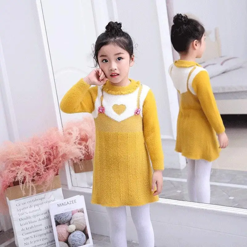 Г. Осень-зима, Новое Детское вязаное платье из кашемира с имитацией норки для девочек детское Теплое повседневное платье-свитер для девочек, одежда K191