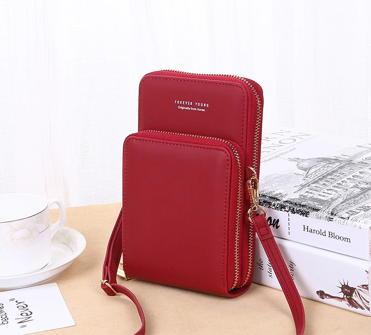 new wallet Korean version of the fashion large capacity oblique cross-pack solid color multifunctional mobile phone bag fem