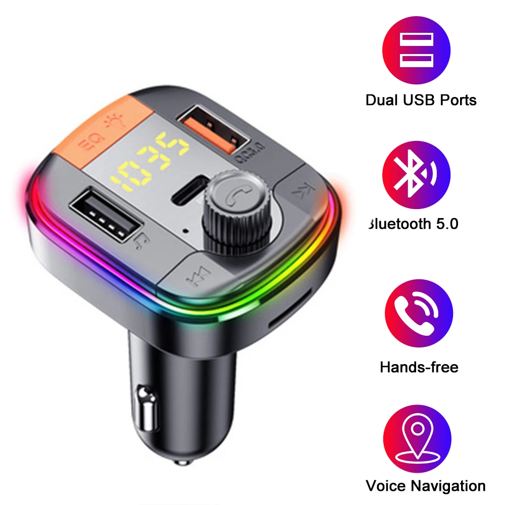 Автомобильный FM-передатчик QC 3 0 быстрая зарядка двойной USB-порт с PD Bluetooth