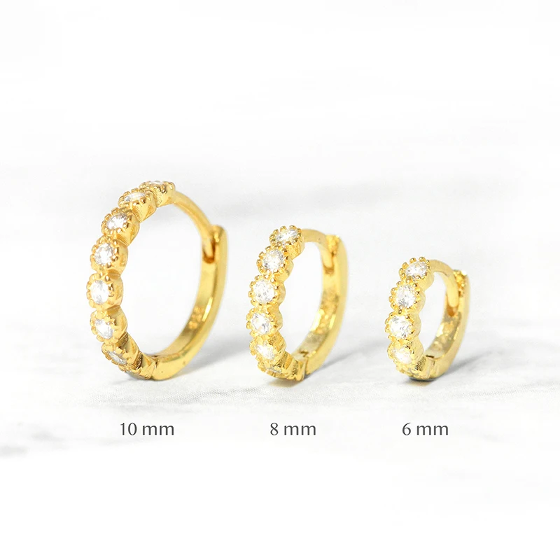 6mm/8mm 925 Sterling Silver Circle Zircon CZ Hoop Earrings for Women Gold/Rose gold/Silver Small Round Earrings Fashion Jewelry