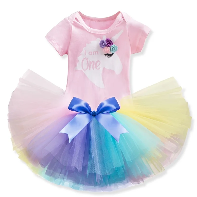 Для маленьких девочек в форме единорога 1 год, платье для дня рождения для новорожденных платье-пачка Платье для малышей одежда для малышей Детские платья для девочек, многоярусная юбка, наряды - Цвет: As picture