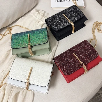 

Mini Leather Crossbody Bags Female Chain Shoulder Messenger Pouch Fashion Sequin Tassel Handbags Casual Travel Women Bag #40