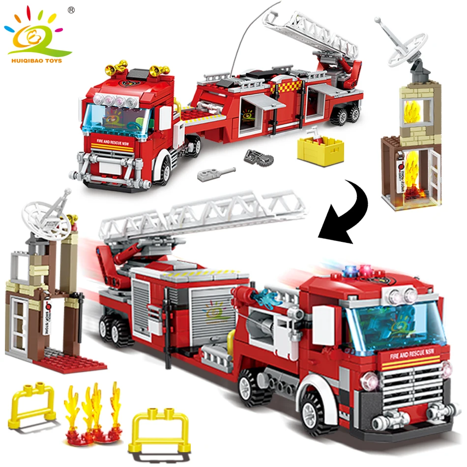 Baratos 491 Uds escalera de fuego camión modelo bloques de construcción legointly City bombero 2 figuras coche ladrillos DIY juguetes de construcción para niños