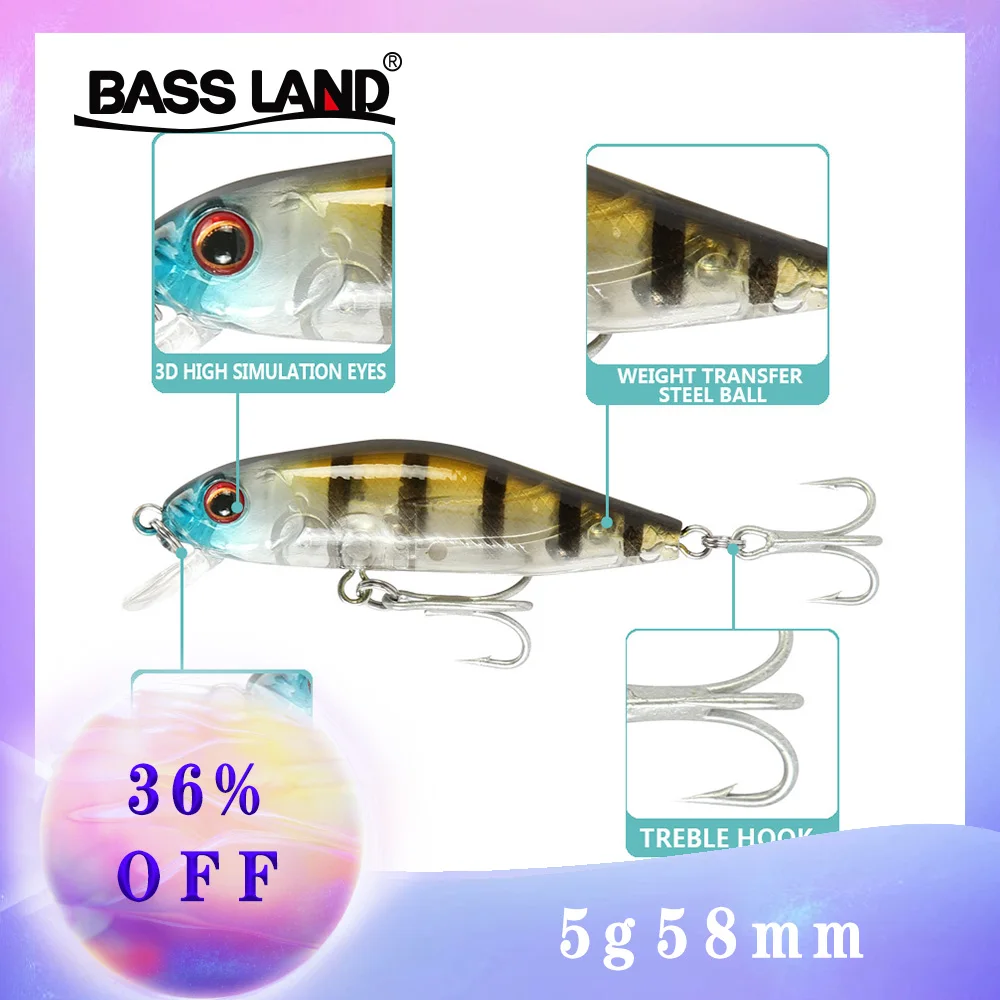 Bassland новинка 2019 блесна 5 1 г 58 мм 3D глаза плавающие водные рыболовные приманки