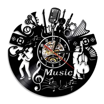 

Vinyl Wall Clock Musical Instrument Class Hollow-out Gramophone Record Hanging Clock Night Light Wall Clock LED Wall Clock