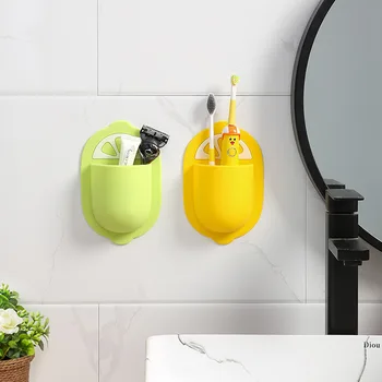 

Cartoon creative storage rack wall hanging free punch toilet bathroom toothbrush silicone rack wall hanging comb storage rack wi