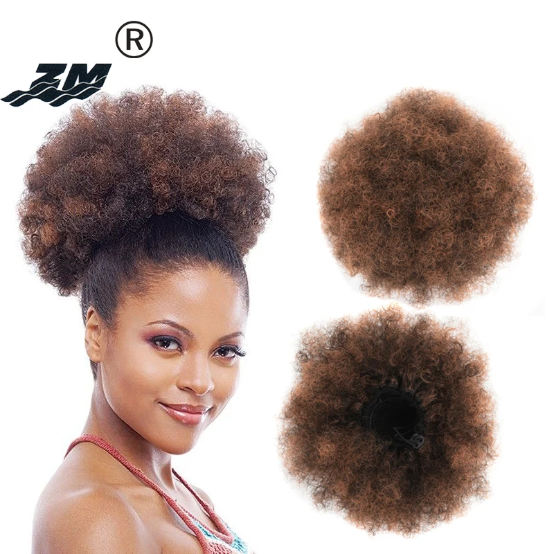 

ZM Puff Afro Curly Chignon Wig Drawstring Ponytail Short Afro Kinky Pony Tail Clip In on African Synthetic Hair Bun Hair Pieces