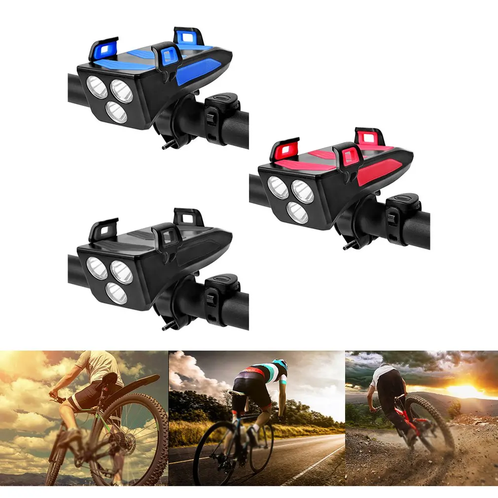 

4 Modes Fiets Licht Fietsen Telefoon Houder Fiets Koplamp Mobiele Telefoon Beugel Usb Oplaadbare Fiets Houder Voorlamp
