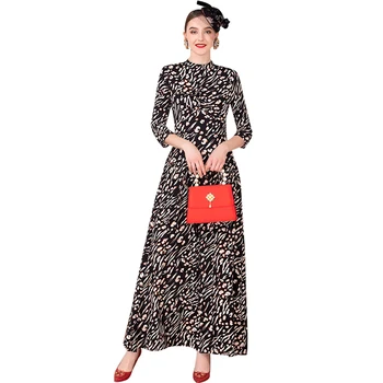 

Summer Chiffon Leopard Print Long Dress Women Evening Party 2/3 Sleeves Ankle-Length Ladies Maxi Gown Runway Dresses DZ2174