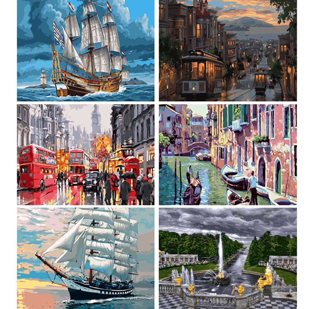 VA-2126 City Landscape Picture Painting By Numbers Drawing On Canvans 40X50CM Handpainted Diy Gift Kits For Adults Oil Paintings | Дом и сад