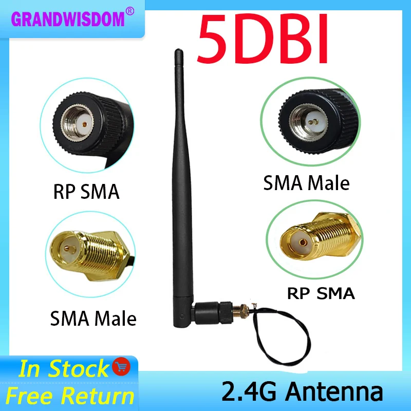 Wifi Antenna 2.4GHz wifi Antenna High gain 5dBi SMA Male for Router Booster and 21cm IOT RP-SMA to ufl. IPX 1.13 Pigtail extension Cable