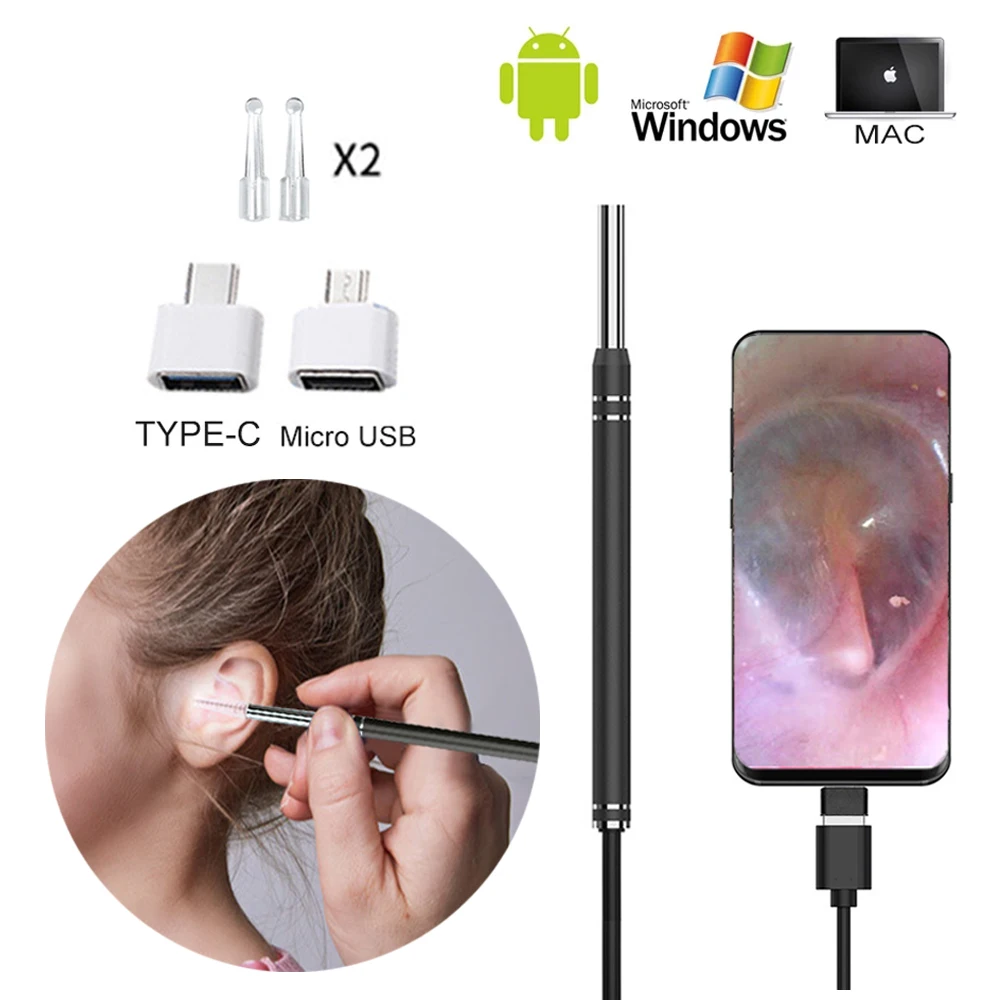 5.5mm Otoscope Android Smart Phone Tablet PC Ear Cleaner Endoscope Mini Camera Visual Ear Spoon Earpicker Earwax Removal Tool wireless visible wax elimination spoon1296p hd load otoscope ear cleaner ear wax removal tool suitable endoscope for android ios