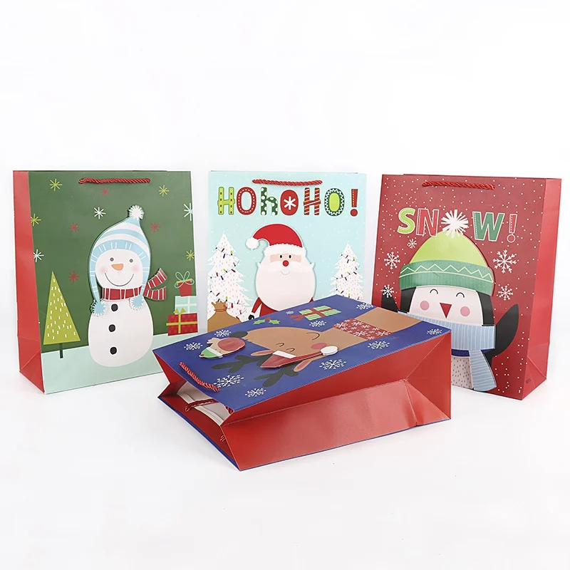 

12Pcs Christmas Gift Paper Bags Portable Biscuits Gift Goodies Holders Tote Bags Containers For Party Home Bakery
