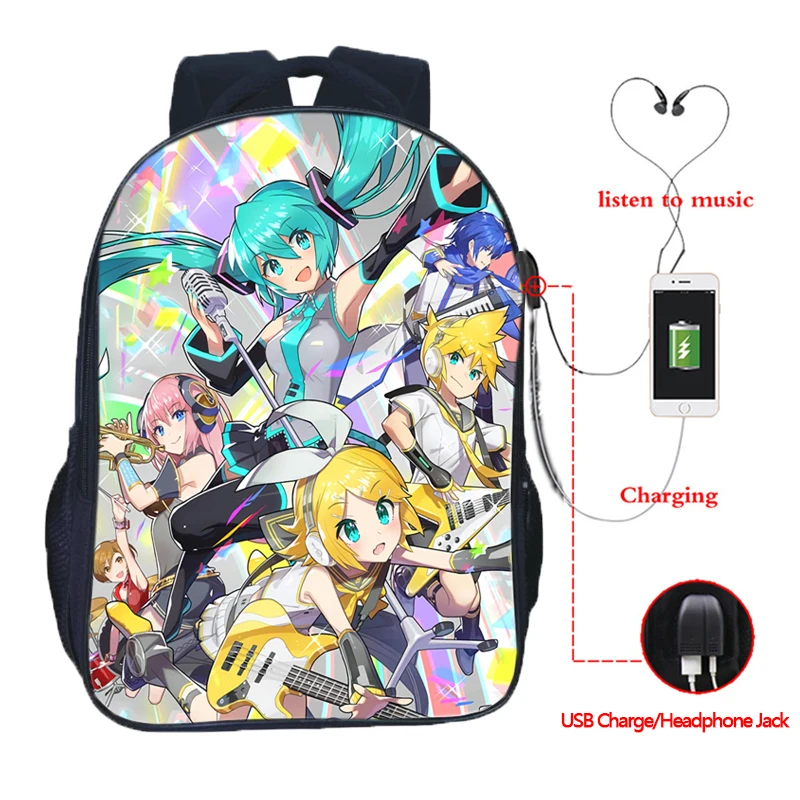 17 Лидер продаж Высокое качество VOCALOID Hatsune Miku usb зарядка модный рюкзак для путешествия рюкзак для учеников, мальчиков и девочек школьная сумка - Цвет: 17