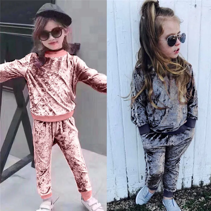 

Children's Clothing Girl Long Sleeve O-neck Clothes Set Solid Tops+pants Outfits Kid Autumn Winter Suit Ropa Para Adolecentes