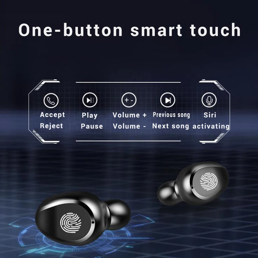 Wireless Headphones Touch Control TWS 5.0 Bluetooth Earphone Wireless 6D stereo Earbuds Music Headset with Microphone