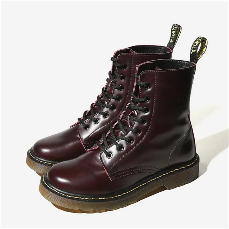 

Jady Rose British Women Motorcycle Boots Platform Flat Shoes Woman Lace-up Botas Mujer Wine Red Short Booties Ladies Creepers