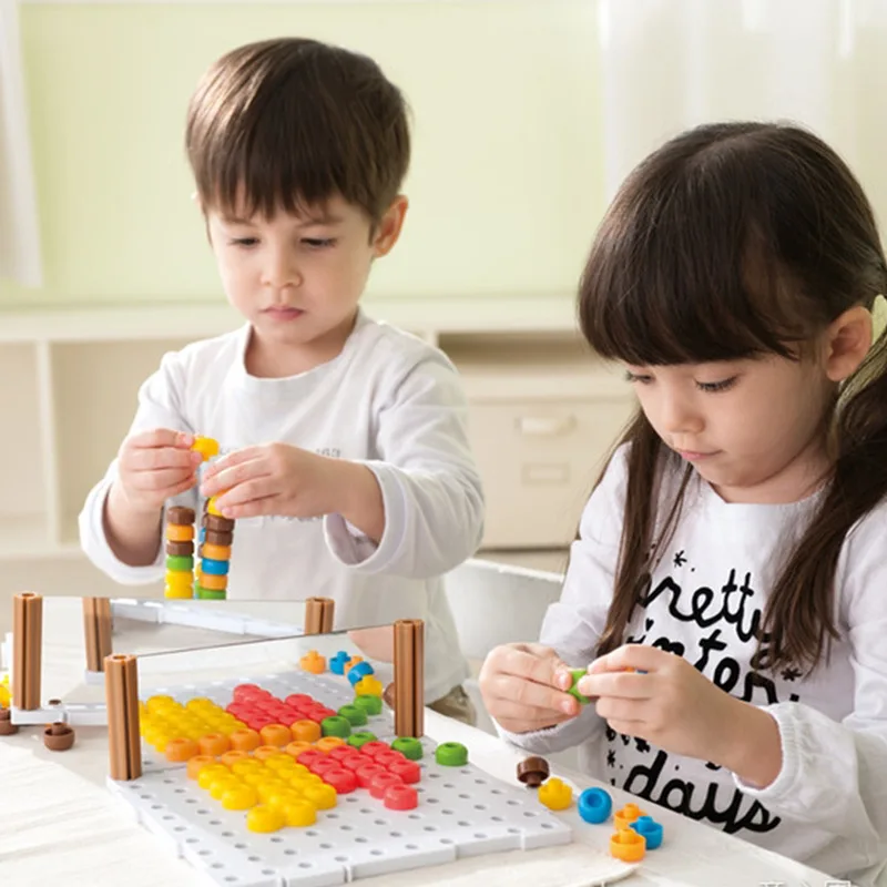 

Taiwan Weplay Kindergarten Educational Stereo Jigsaw Puzzle Toy mushroom ding Magic Color Beans mushroom ding