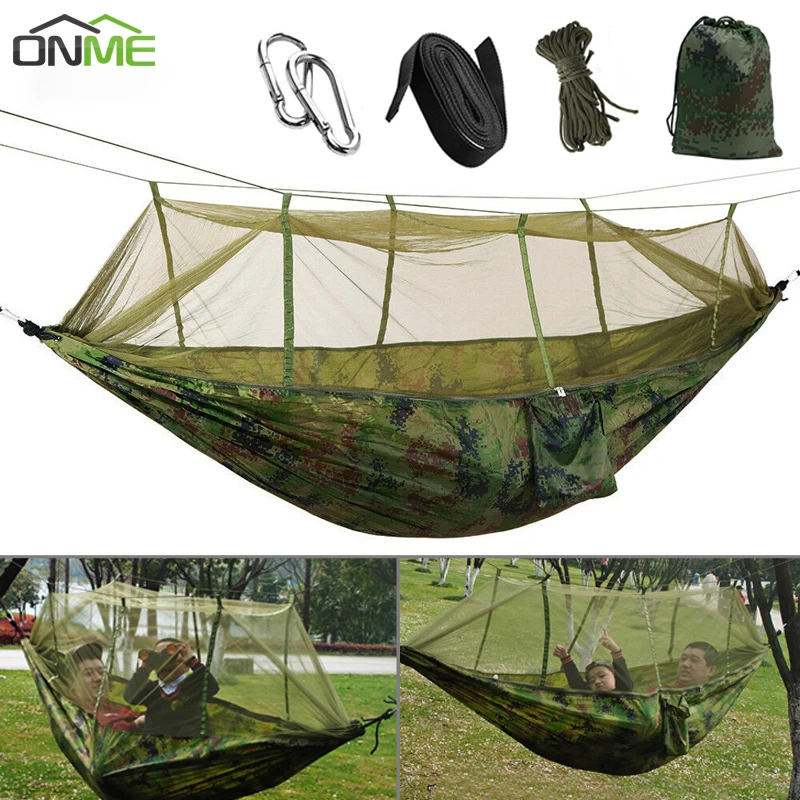 

ONME Portable Mosquito Net Camping Hammock Outdoor Garden Travel Swing Parachute Fabric Hang Bed Hammock 260*140cm Drop Shipping