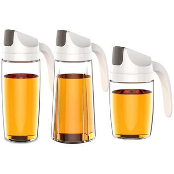 

3PCS Automatic Opening and Closing Oil Bottle Kitchen Multipurpose Transparent Dustproof and Leakproof Glass Oiler