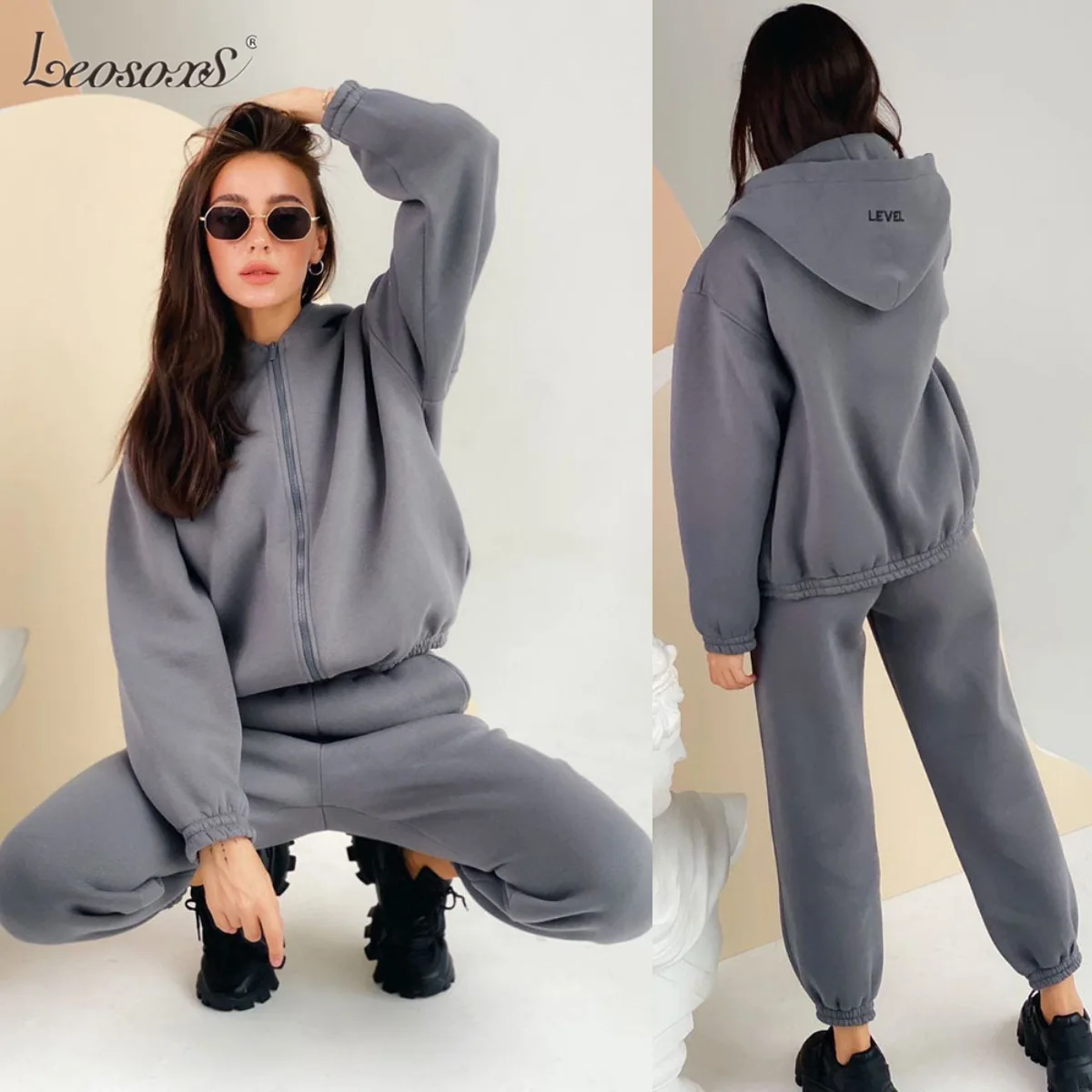 

Casual Tracksuit Women Two Piece Set 2020 New Solid Long Sleeve Zipped Sweatshirt Tops Sweatpant Suit Outfit Matching Set